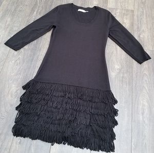 Calvin Klein Black Sweater Fringe Dress - small